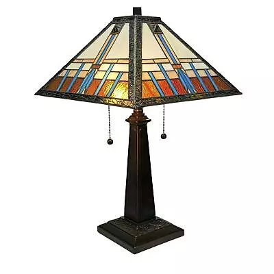 Tiffany Style Table Lamp Mission 21  Tall Stained Glass White Decor Bedroom • $165