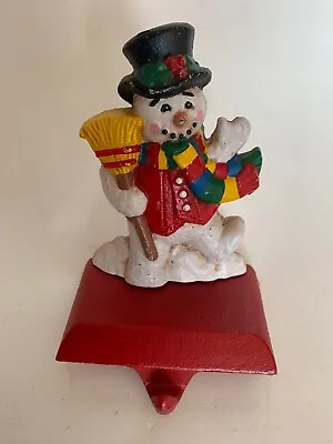 Vintage Midwest Cannon Falls Snowman With Broom Cast Iron Stocking Hanger Holder • $24.95