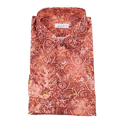 Zilli Tailored-Fit Red-Pink Paisley And Compass Print Shirt 16 (Eu 41) NWT • $349