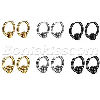 2pcs Men's Women's Charm Round Bead Charms Huggie Hinged Hoop Ear Studs Earrings • $7.99