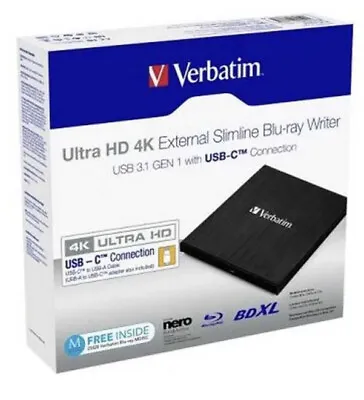 Verbatim Ultra HD 4K External Slimline Blu-ray Writer BRAND NEW • $179.99