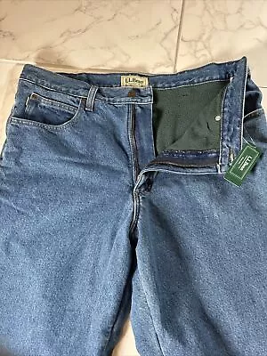 NOS LL BEAN Classic Fit Fleece Lined Tapered Fit Denim Jeans 36 X 32 Tag 162343 • $29.99
