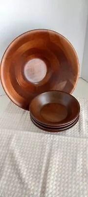 Mid-century Modern Walnut Wood 5 Piece Salad Bowl Set Vermillion Vintage U.S.A. • $23.40