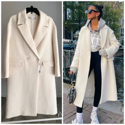 $169 • Buy ZARA WOMEN NEW WOOL BLEND TEXTURED COAT ECRU OYSTER WHIITE 8545/754 Measurements