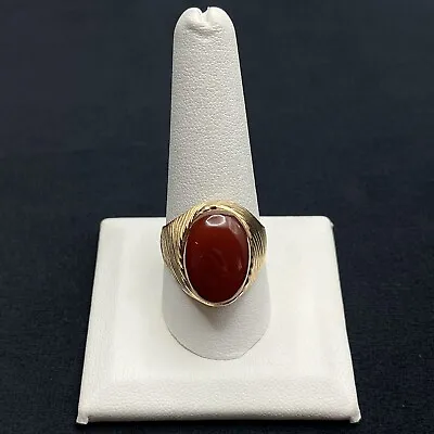 Large Men's 13.41tcw Cabochon Carnelian 14K Yellow Gold Statement Ring Size 10 • $999.99