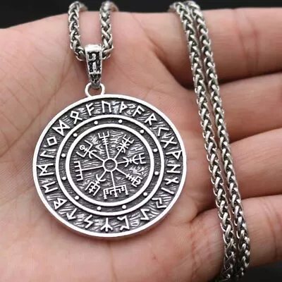 Men's Norse Viking Rune Compass Pendant Punk Biker Necklace Braided Chain 24  • $9.97