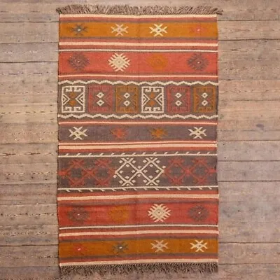 Rug Kilim Handmade Rug Antique Wool Jute Living Room Runner Rectangle Rug Car 10 • £35.70