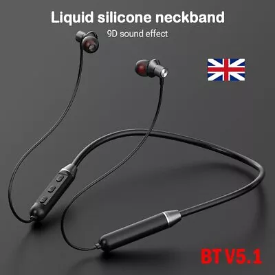 Magnetic Wireless Bluetooth 5.1 Neckband Earphones Headphones Headsets Mic Sport • £11.99