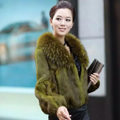 Fashion Fur Female Raccoon Dog Hair Collar Large Real Rabbit Hair Short Coat Fur • $97.01