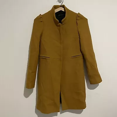 ZARA Womens Mustard Snap Button Coat Jacket Viscose Size XS Winter  • $24.97