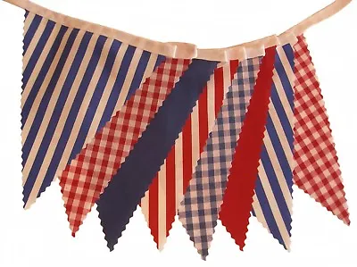 BUNTING Nautical Red Blue White Gingham Stripe On White Tape - PER METRE • £1.95