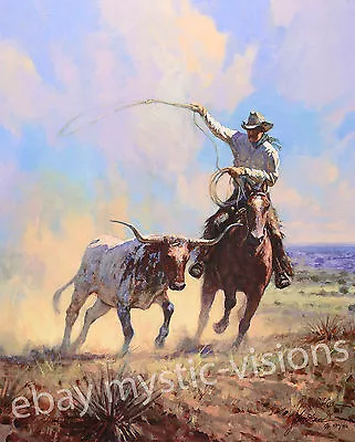 Martin Grelle ROPIN A WILD ONE Texas Longhorn Signed & Numbered Limited Edition • $99.99