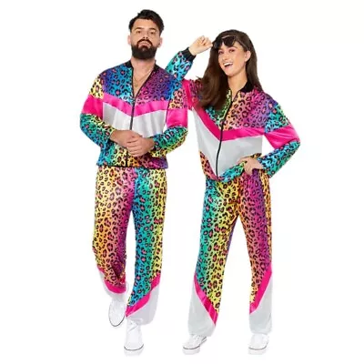 Neon Animal Shell Suit 80s Retro Tracksuit Fancy Dress Up Ladies Mens Costume • $49.99