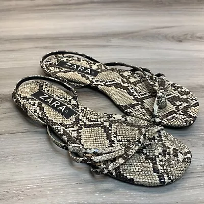 Zara Women's 7.5 Brown Snakeskin Flip Flops Thong Casual Slip On Strappy Sandals • $31.42