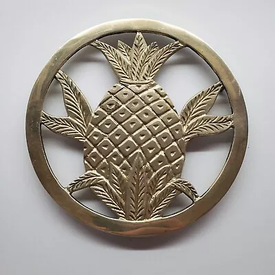 Vintage Solid Brass Pineapple Trivet Or Wall Hanging Decor Footed 7” • $15