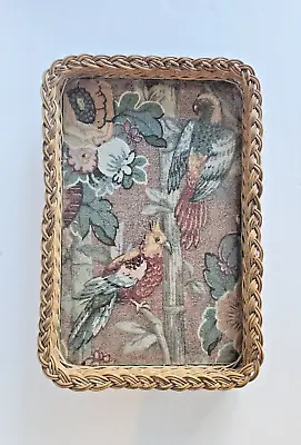 Vintage Wooden & Wicker Tray With Parrots & Floral Boho Tropical • $42