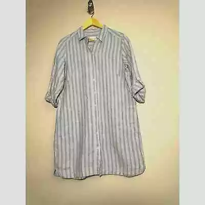 J. Jill Love Linen Blue Striped Button-down Dress W/Roll Tab Sleeves Women's M • $24.50
