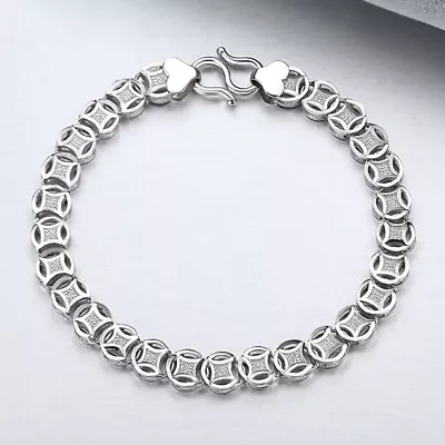 New Pure Platinum 950 Women Men Lucky Coin Chain Wealthy Bracelet 5.9mmW Pt950 • $1127.06
