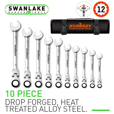 10PC Flex Head Ratcheting Wrench Set 8-22mm Metric Combination Spanner & Pouch • $36.97