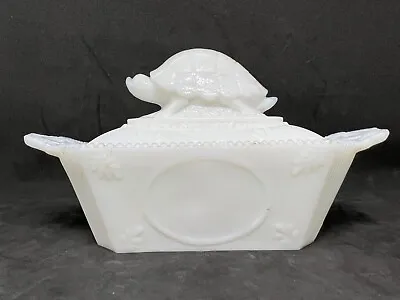 Vintage Flaccus Rectangular Milk Glass Covered Dish With A Turtle On The Lid • $192.49