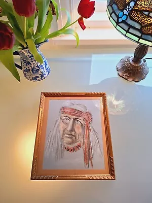 Original Pastel Portrait Signed & Framed Native American Chief • £10
