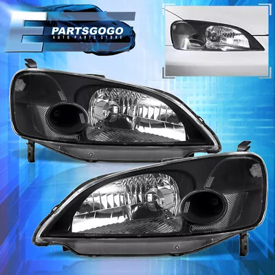 For 01-03 Honda Civic 2/4DR JDM Headlights Lamps Pairs Left + Right Black Clear • $66.99