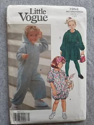 Little Vogue Sewing Pattern 7953 JUMPSUIT DRESS Toddlers Sz 1-2-3 UNCUT Complete • $7.49