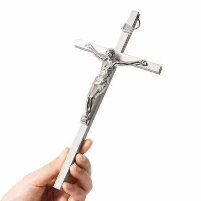 Crucifix Wall Cross | Metal Slender Catholic Crosses | Cross Wall DÃ©cor Silver • $27.51