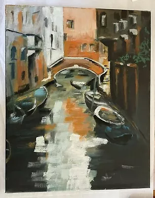 Italian Venice Canal - Original Oil Painting Canvas Signed - 20  X 16  Unframed • $75