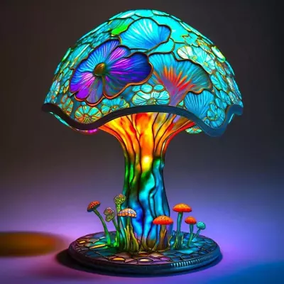 Stained Glass Mushroom Lamp (Night Light) | Vintage Home Decor • $32.89