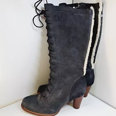 Ugg Women's Boots  Camile Leather Lace Up High Heel Drark Gray/ Charcoal Size... • $60