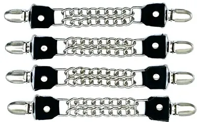 4 Clip On Leather Double Chain Motorcycle Biker Vest Extenders Made In Usa  • $27.99