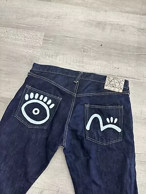 Evisu Denim Jeans Mens Size 34x32 Selvedge Blue Button Fly Tokyo Lot 5600 • $225