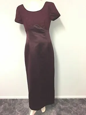 Vintage Burgundy Red Lace Satin Wiggle Pencil Long Dress Approx Size 8-10 • $23.95