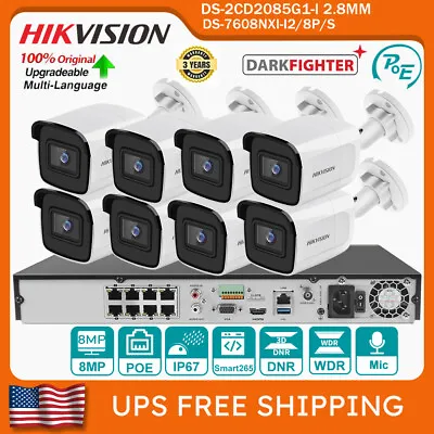 Hikvision 8CH NVR 8MP IP Camera Darkfighter  Face Detection Security System Lot • $84.55
