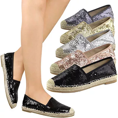 $19.99 • Buy New Women Crochet Toe Espadrille Heel Slip On Sequin Loafer Flat Ballerinas Shoe