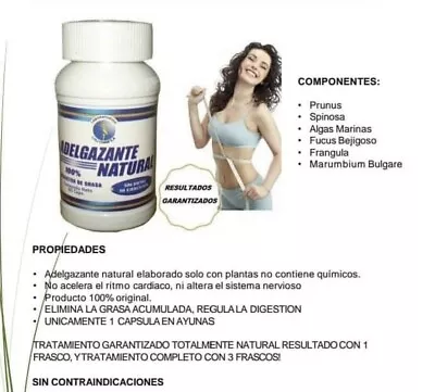 Adelgazante Natural LipoReductor Fat Burner Weigh Loss Supplement 60 Capsules • $44.99