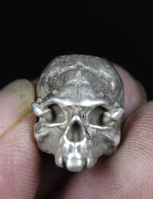 1.8CM Rare Old Chinese Miao Silver Feng Shui Human Skeleton Skull Head Pendat • $15