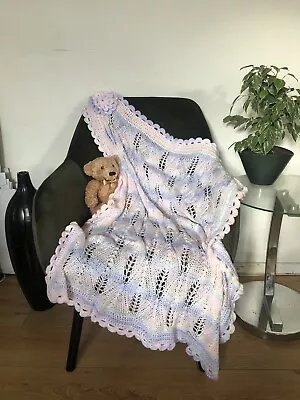 £38 • Buy Hand Knitted Baby Shawl Blanket Baby Shower Rainbow 42in X 37in New In Gift Box!