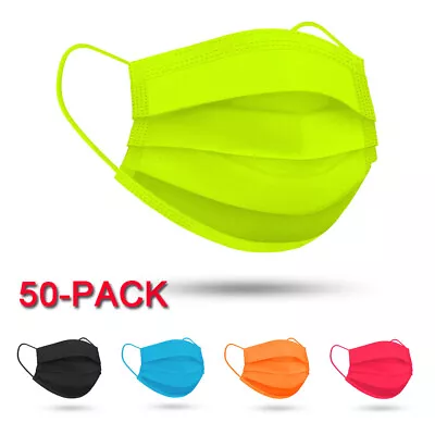 50 PCS Protective Disposable 4-Ply Bright Color Face Mask Mouth Cover For Adult • $5.99