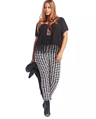 PLUS HOUNDSTOOTH Black White Leggings Pants S M L XL 1X 2X  2-24 GREAT  • $9