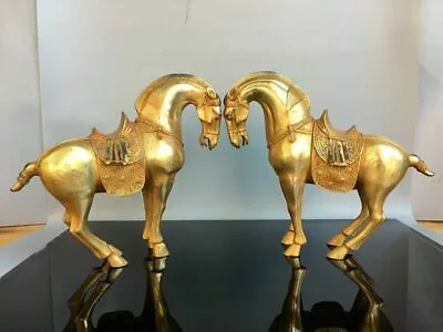£657.65 • Buy 10.6  Pair Antique Old Tibetan Buddhism Bronze Gilt Tang Dynasty Horse Statue