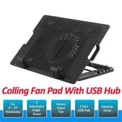 Laptop Cooling Fan Notebook Cooler Stand USB Fan Pad With USB Hub AU Stock • $17.49