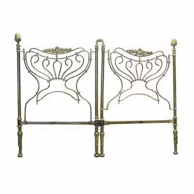 Vintage French Country Brass King Headboard Holding Hands Center Motif  • $2300