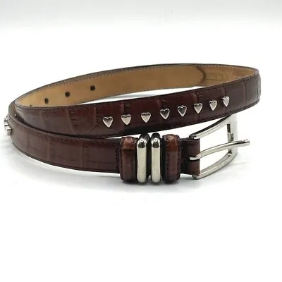 Talbots Vintage Brown Croc Embossed Silver Heart Studded Waist Belt Italy S • $26.24