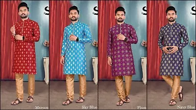 Readymade Stylish Ethnic Wedding Jacquard Kurta With Silk Payjama For Men 16-SS9 • £33.99