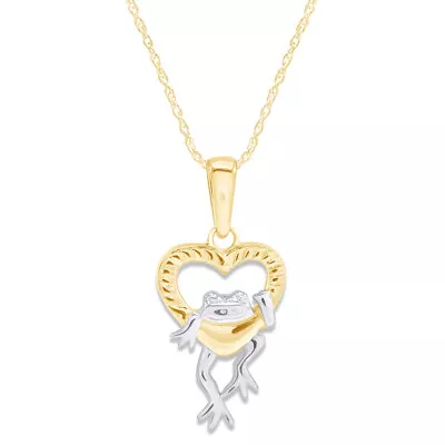 Frog In Heart Pendant 18  Necklace In 14K Yellow Gold Plated 925 Sterling Silver • $36.79