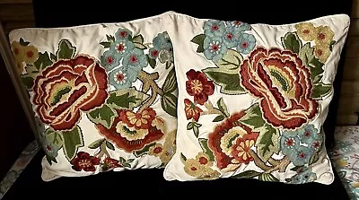 Pottery Barn Embroidered Floral 18”x 18” Down Pillows • $35