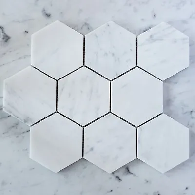 Carrara Marble Hexagon 110mm Mosaic Tiles (Sheet) • $16.27