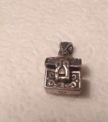 Vtg Sterling Silver Charm 1/2  Domed Top Treasure Chest Opens • $25